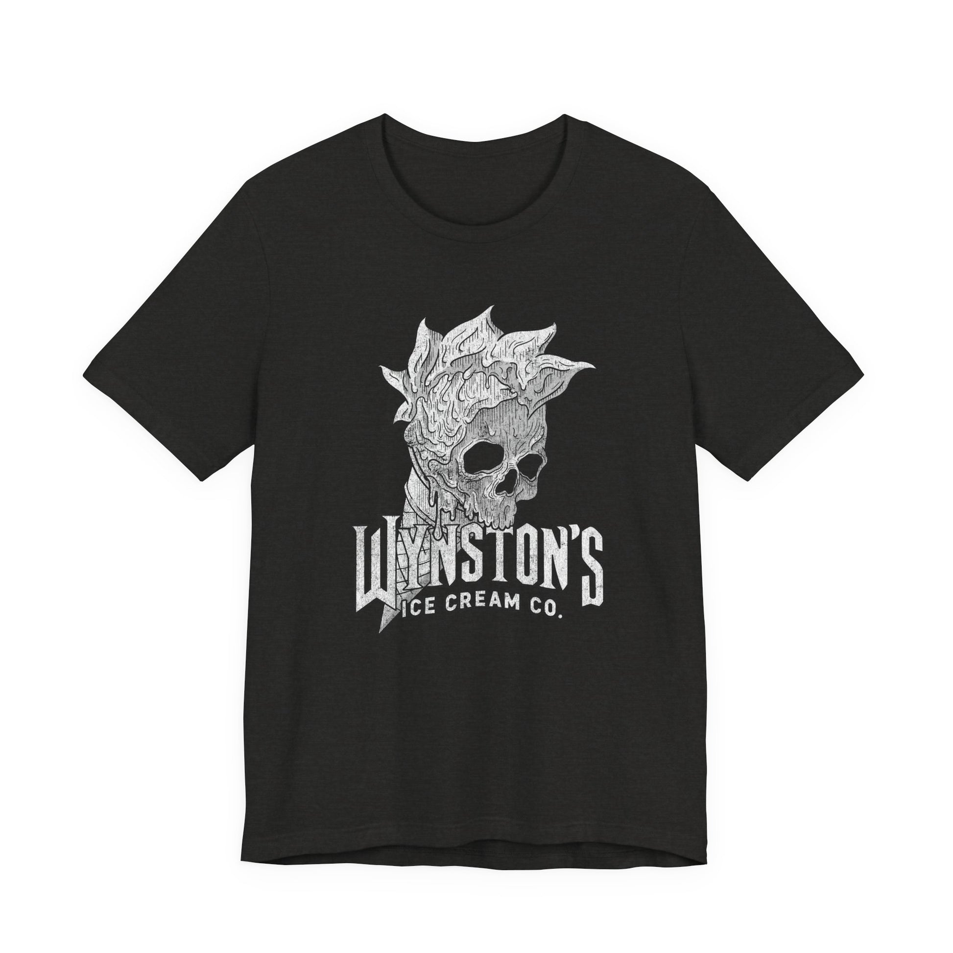Black t-shirt with 'Wynston's Ice Cream Co.' text on a white background